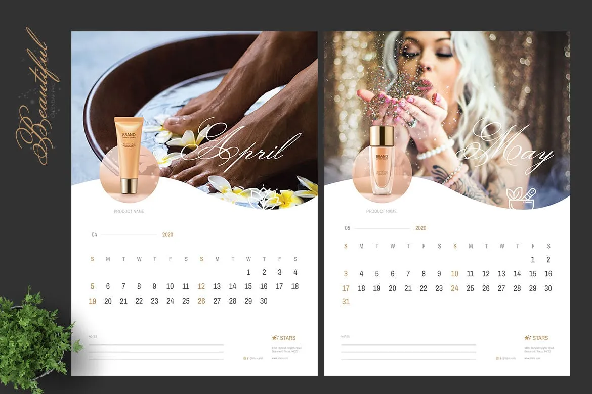 2020年美容行业定制竖版活页台历设计模板 2020 Clean Creative Beauty Calender Pro插图(3)