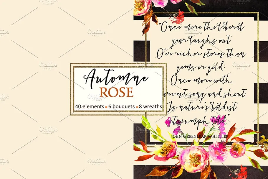 粉色红色花卉水彩剪贴画 Pink Watercolor Florals Clipart插图(1)