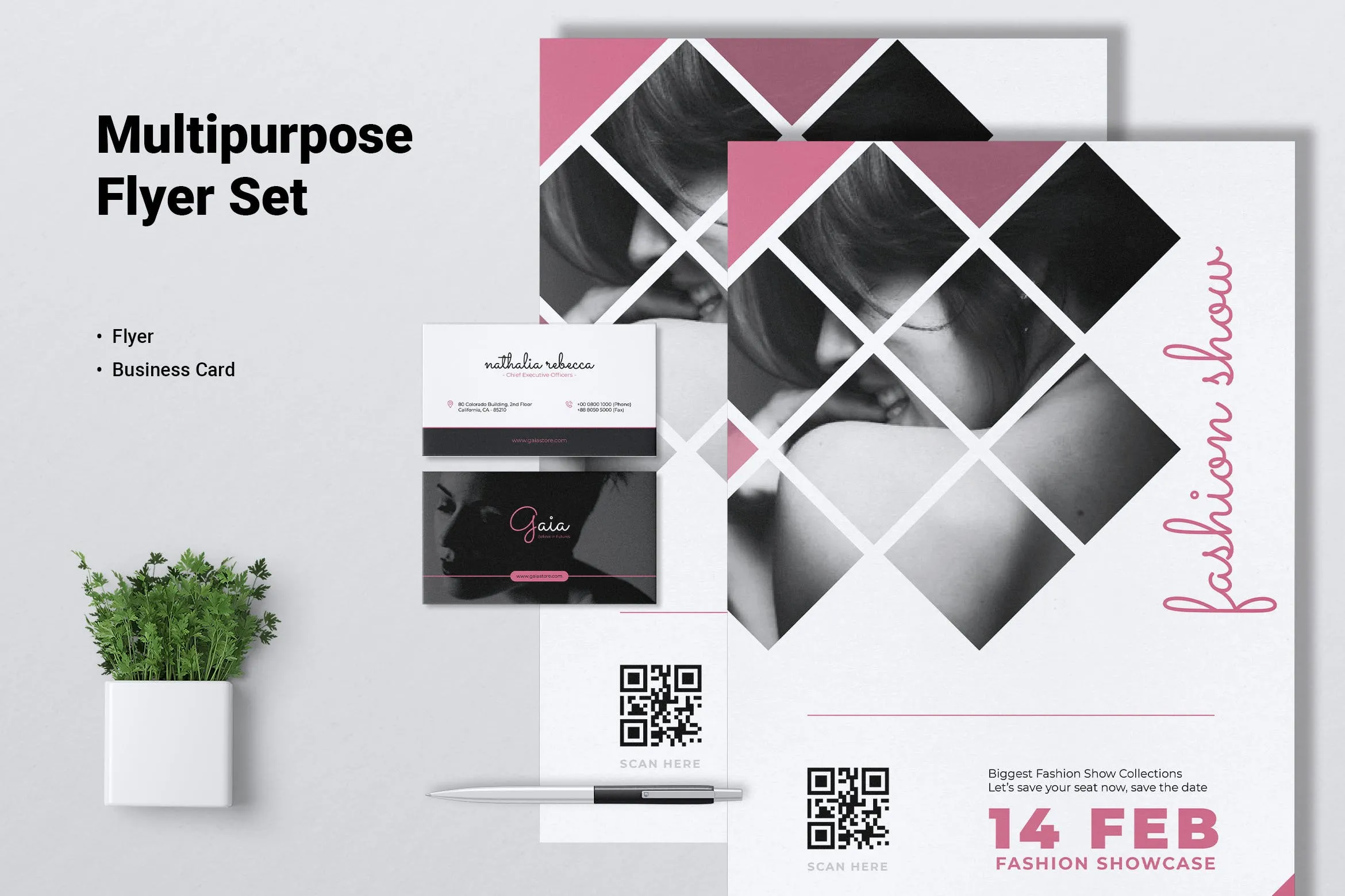 时装秀/活动传单amp;像素设计精选名片模板 GAIA Fashion Show / Event Flyeramp; Business Card