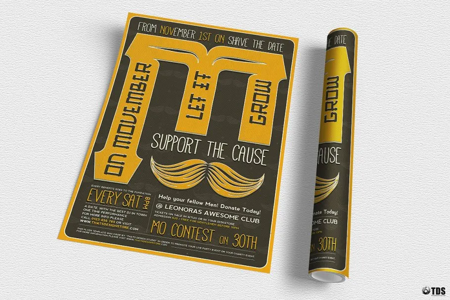 蓄须月胡子节活动派对传单PSD模板 V3 Movember Flyer PSD V3插图(2)