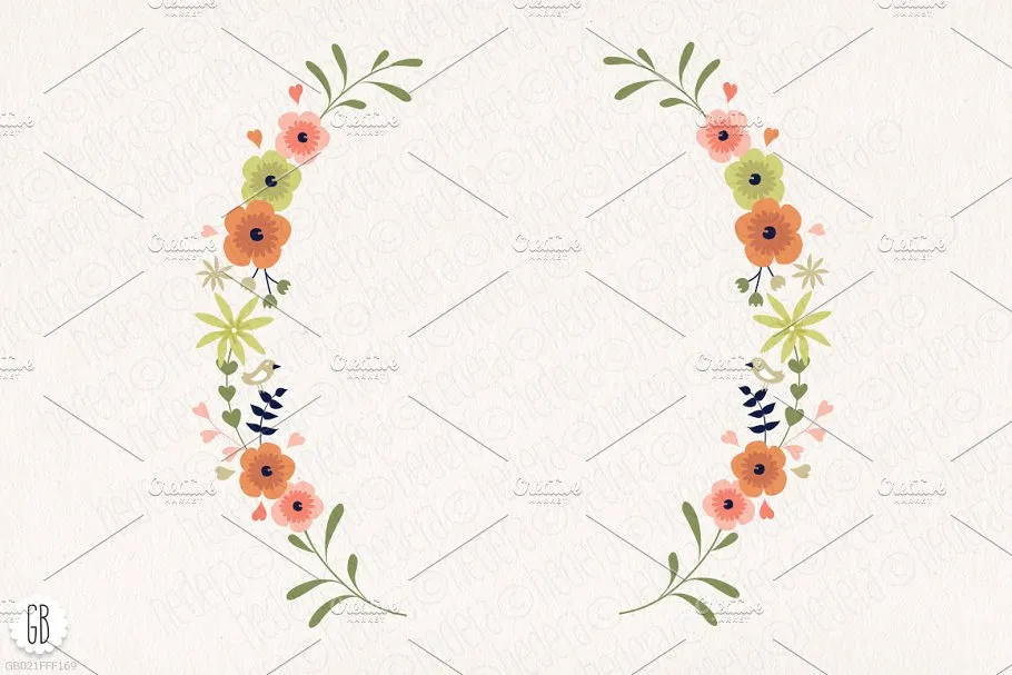 花框、插花&花水彩插画元素 Floral frames, mason jars, flowers插图(1)