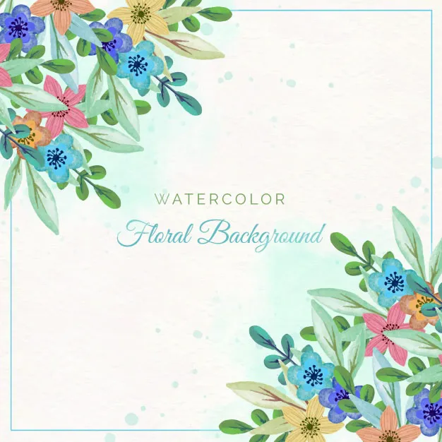 鲜花水彩背景图案 Colorful flowers background in watercolor style