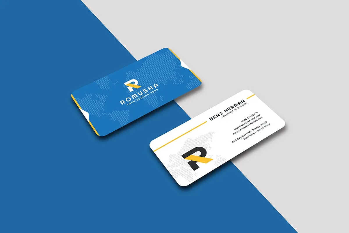 抽象世界地图背景圆角素材库精选名片模板 Business Card插图