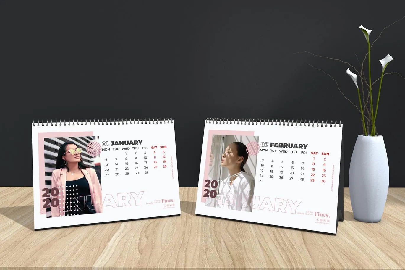 2020年时尚活页台历设计模板 Fines – Fashion Table Calendar 2020插图(2)