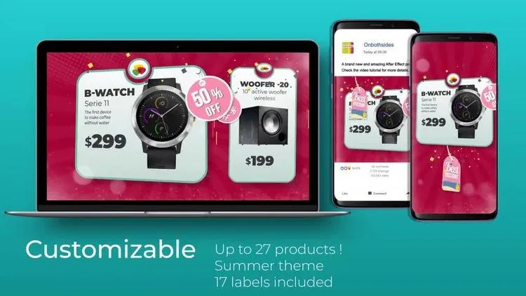 17种不同的标签产品展示像素设计精选AE模板