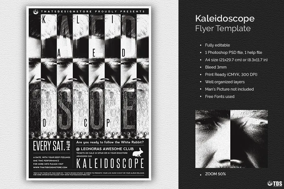 酷炫俱乐部海报宣传传单PSD模板 Kaleidoscope Flyer PSD插图