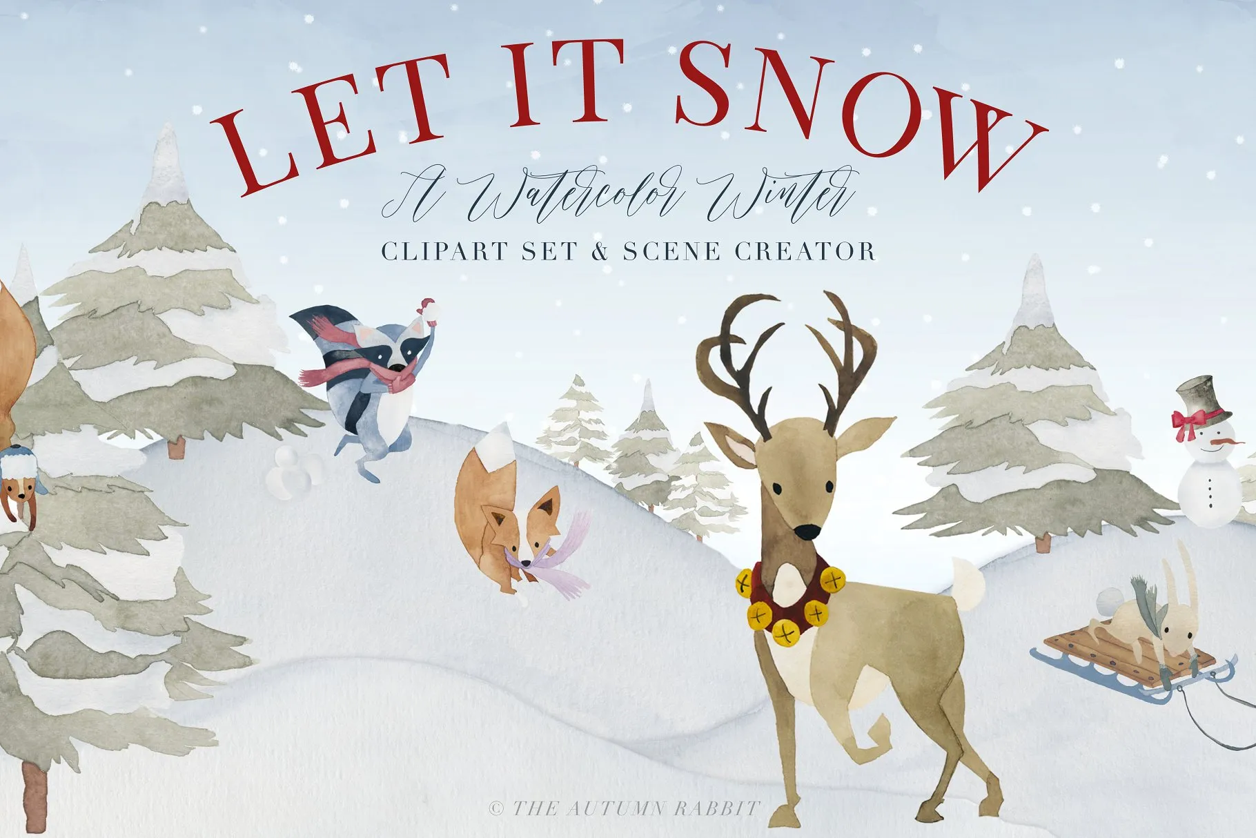 冬天冬季水彩场景设计素材包 Watercolor Winter Scene Creator插图