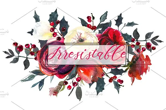 红色玫瑰花水彩剪贴画 Red Roses Watercolor Clipart Set插图(4)