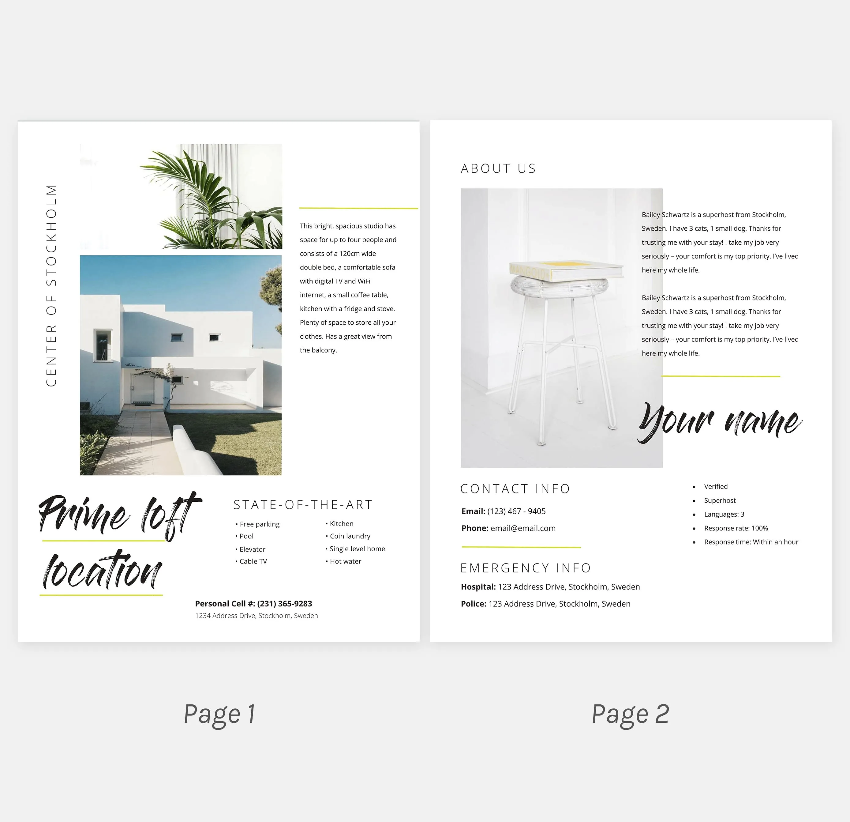 酒店民宿欢迎传单设计Word模板 Airbnb Welcome Kit Template Word Doc插图(1)