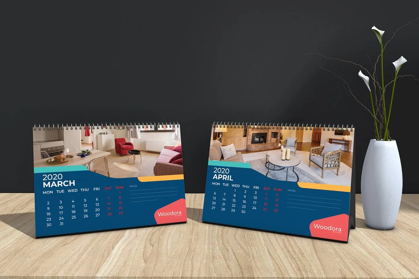 家具品牌定制2020年活页台历设计模板 Woodora Furniture Table Calendar 2020插图(2)