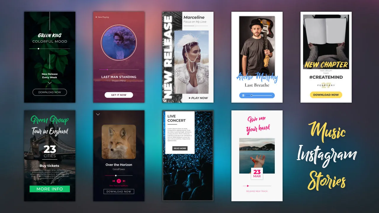 9个音乐Instagram故事像素设计精选AE模板