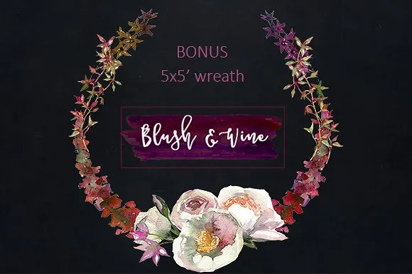 勃艮第白色水彩花卉插画 Burgundy White Watercolor Flowers插图(9)