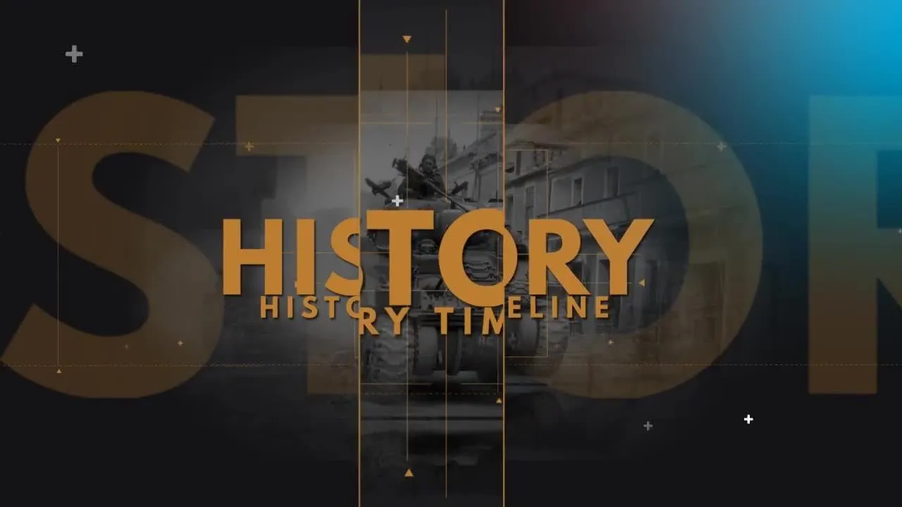 具有电影效果的历史时间轴幻灯片像素设计精选AE模板