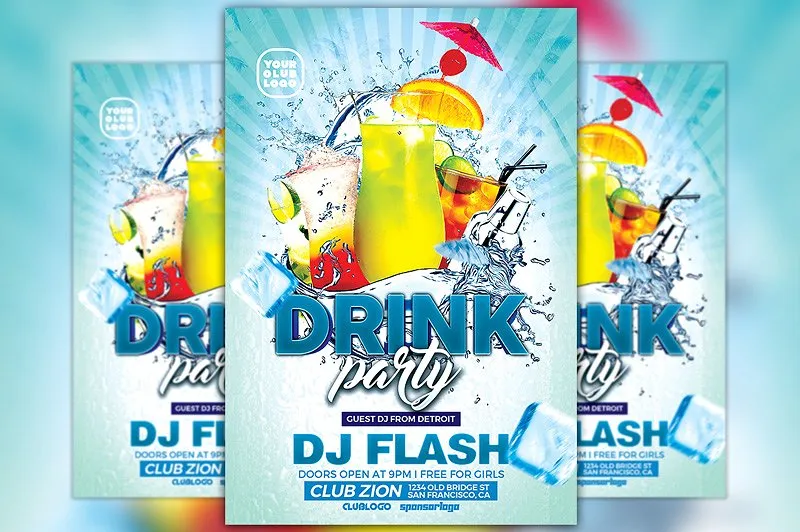 热带饮料酒会单页设计宣传单模板 Drink Party Flyer Template