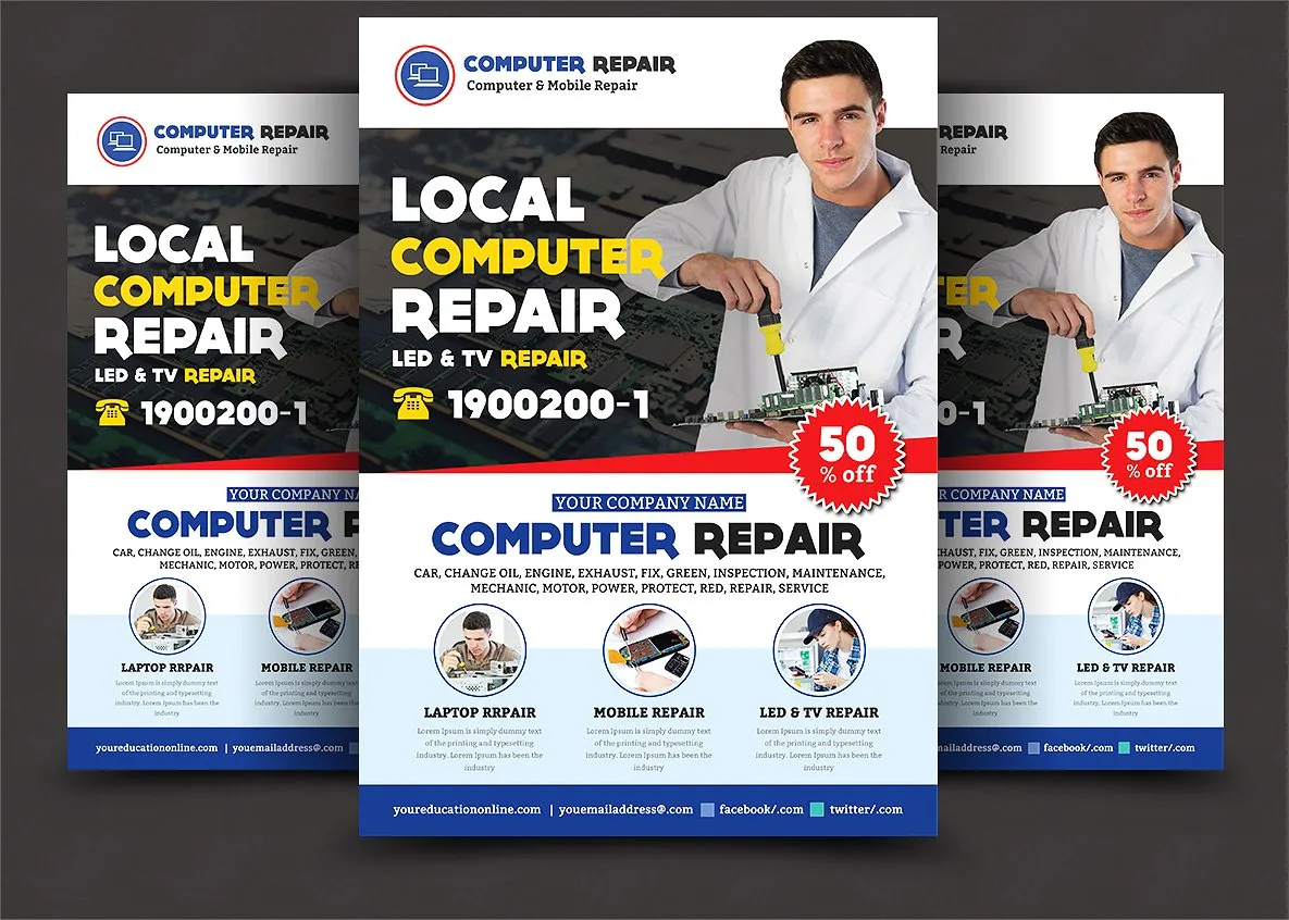 电脑手机维修宣传单设计素材 Computeramp; Mobile Repair Flyer