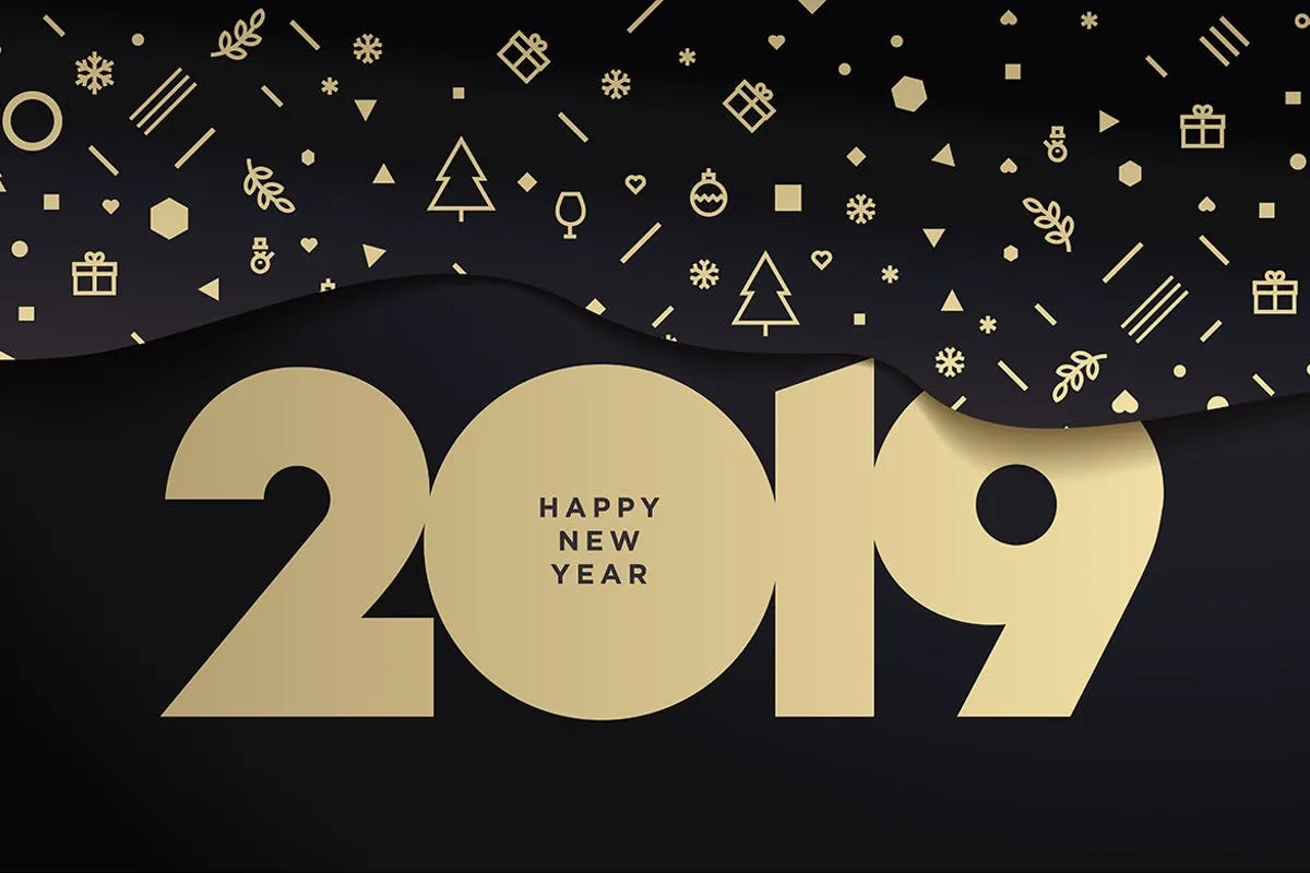 2019年新年数字年会贺卡海报设计模板 Happy New Year 2019插图
