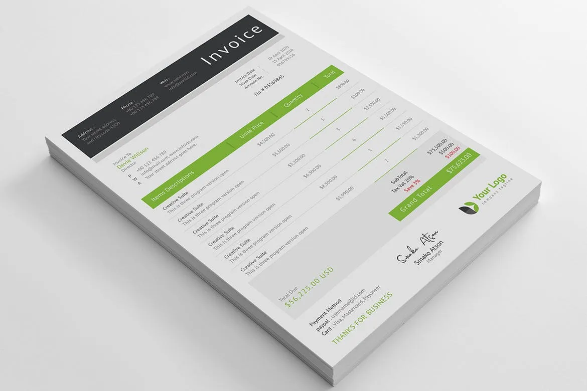 企业发票票据报价单设计模板v03 Invoice Template 03插图(4)