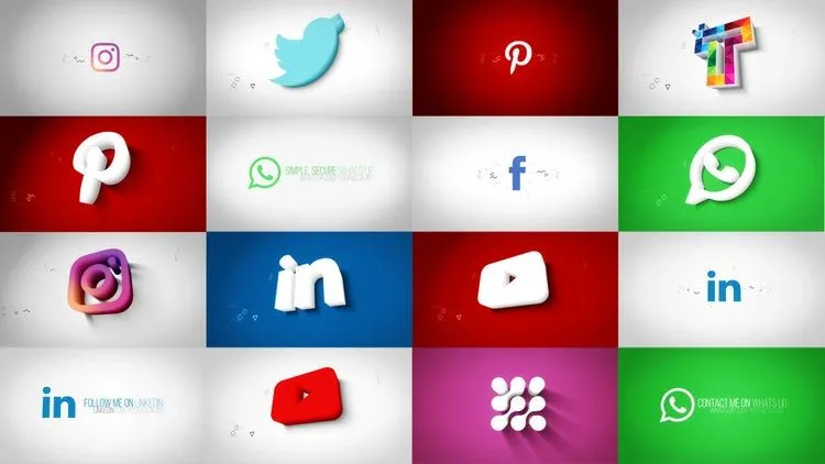 3D拉伸社交媒体徽标展示ae模板