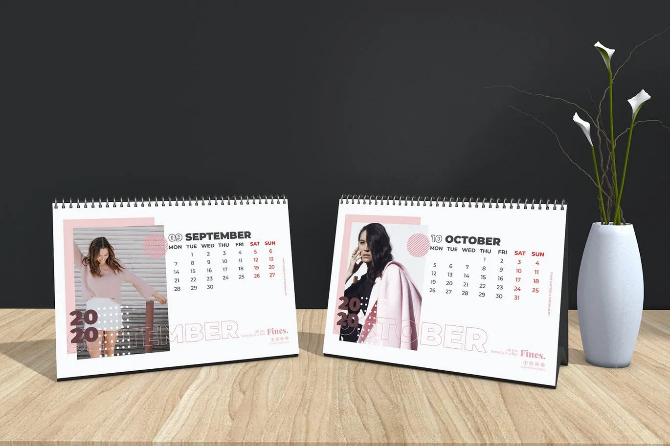 2020年时尚活页台历设计模板 Fines – Fashion Table Calendar 2020插图(6)