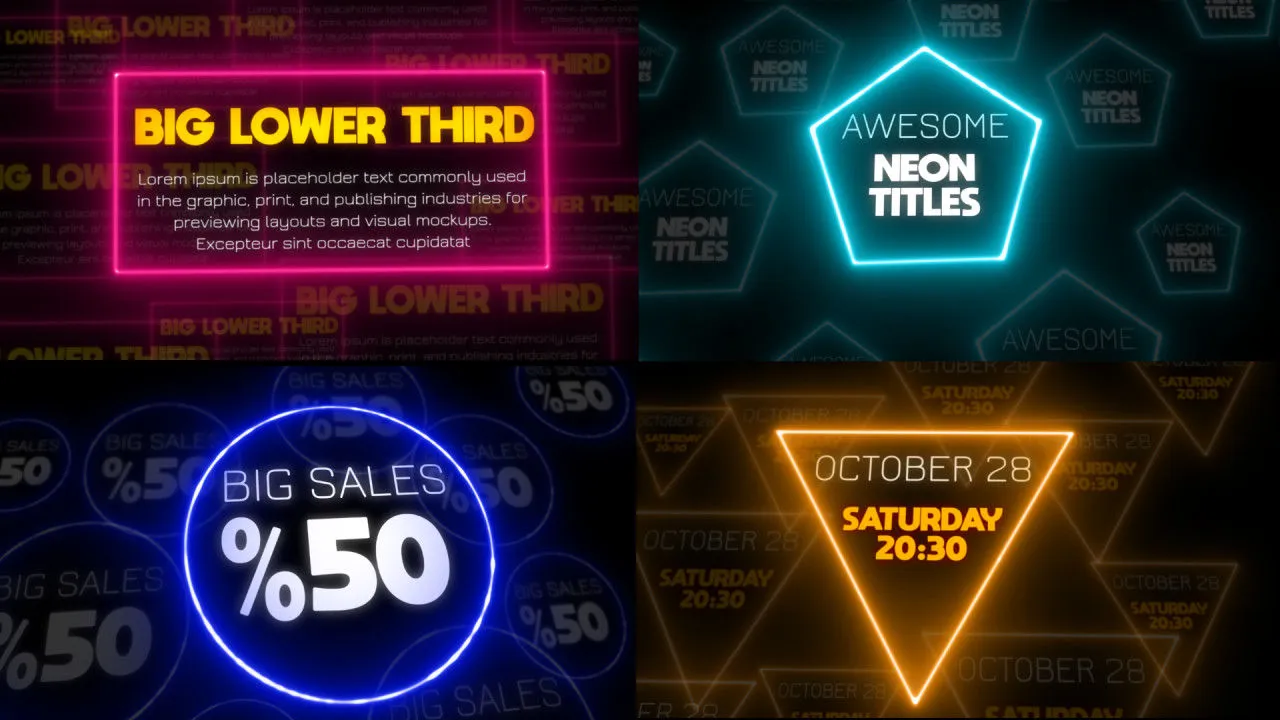 酷炫明亮创意的霓虹灯发光文字动画像素设计精选AE模板