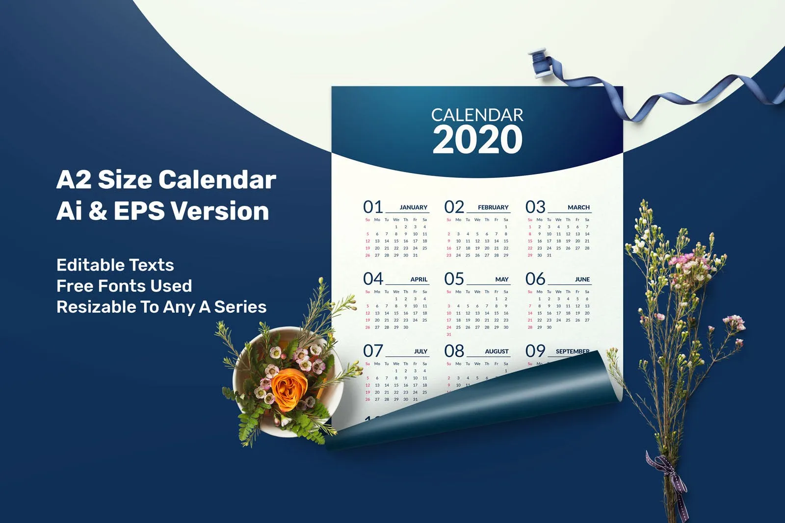 极简风格2020年挂历设计模板 Minimal Calendar 2020插图(2)