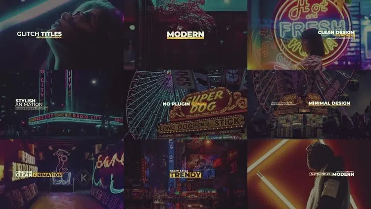 9个时尚独特的小故障全屏标题动画像素设计精选AE模板