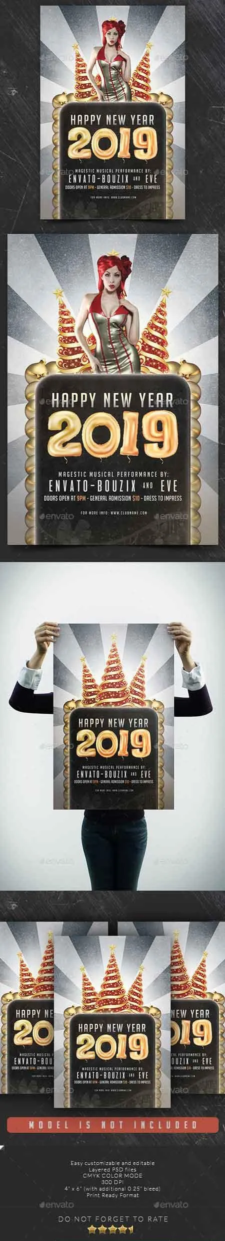 2019年新年海报模板下载 Happy New Year 2019 Flyer [psd]