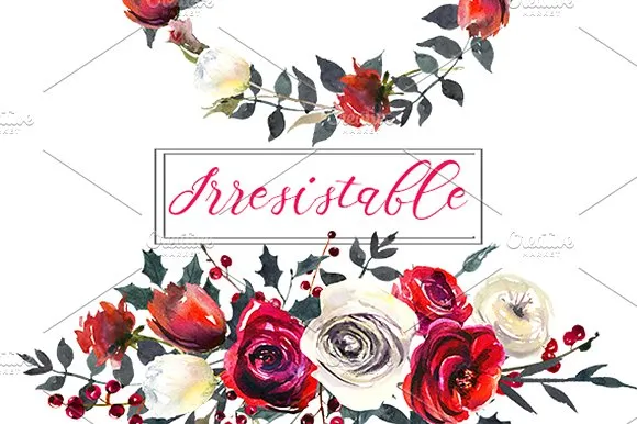 红色玫瑰花水彩剪贴画 Red Roses Watercolor Clipart Set插图(1)