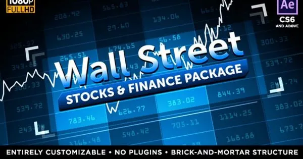 华尔街股市播报节目像素设计精选AE模板 Wall Street#8211; Stock Market and Finance Package