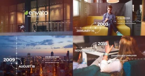 企业大事记宣传视频像素设计精选AE模板素材 Modern Timeline