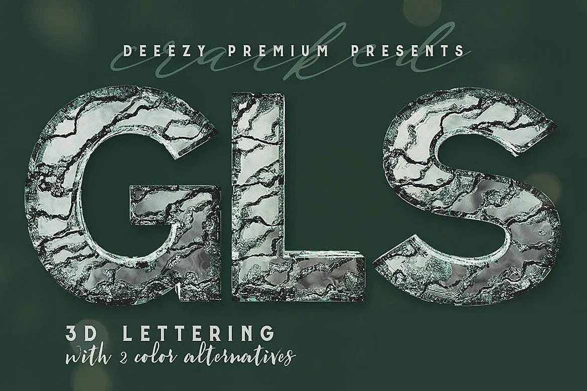 时尚高端3D立体破裂的玻璃质感的数字英文字体（png）