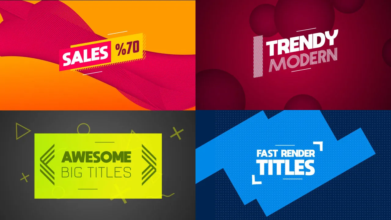 4个现代时尚的全屏大标题动画像素设计精选AE模板