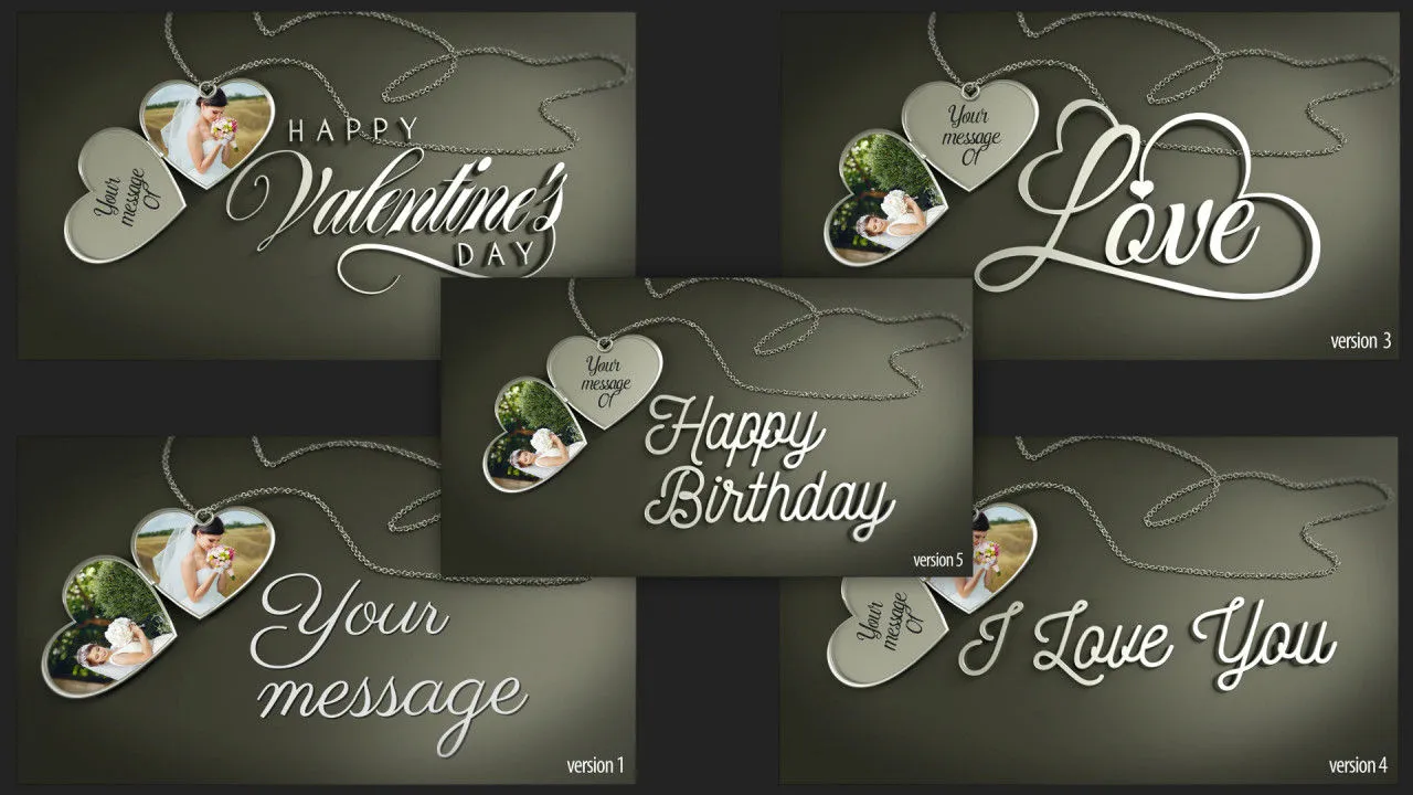 时尚新颖创意的心形吊坠展示照片像素设计精选AE模板