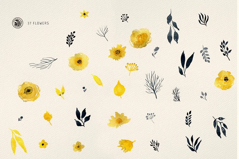 黑色格调水彩花卉图案 Dark Watercolour Flowers插图(2)