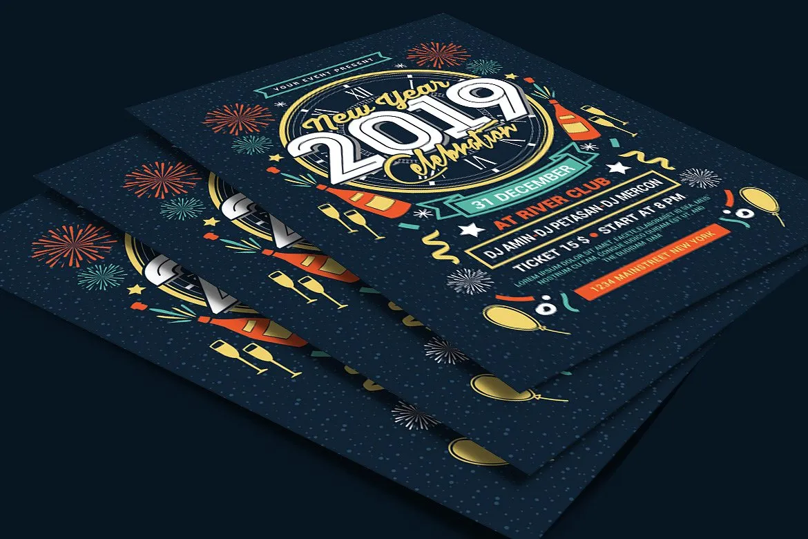 手工打造的新年晚会海报模板 New Year Party Celebration [psd]插图(3)