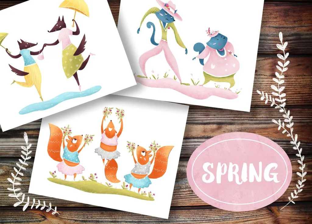 24款卡通跳舞的动物手绘插画素材[psd,png,jpg,pdf]插图(2)