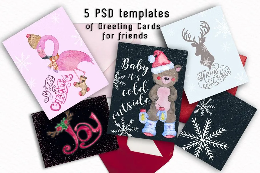 可爱冬日动物形象水彩图案 Cute Winter Animals Collection插图(5)