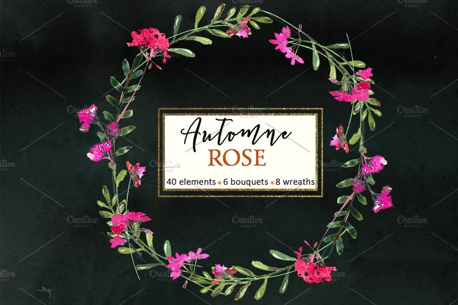 粉色红色花卉水彩剪贴画 Pink Watercolor Florals Clipart插图(4)