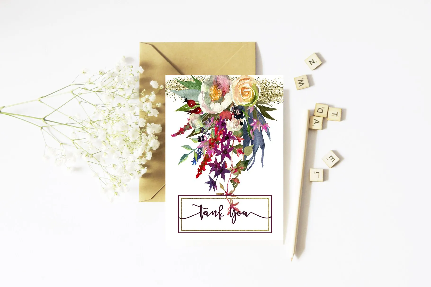 勃艮第白色水彩花卉插画 Burgundy White Watercolor Flowers插图(11)