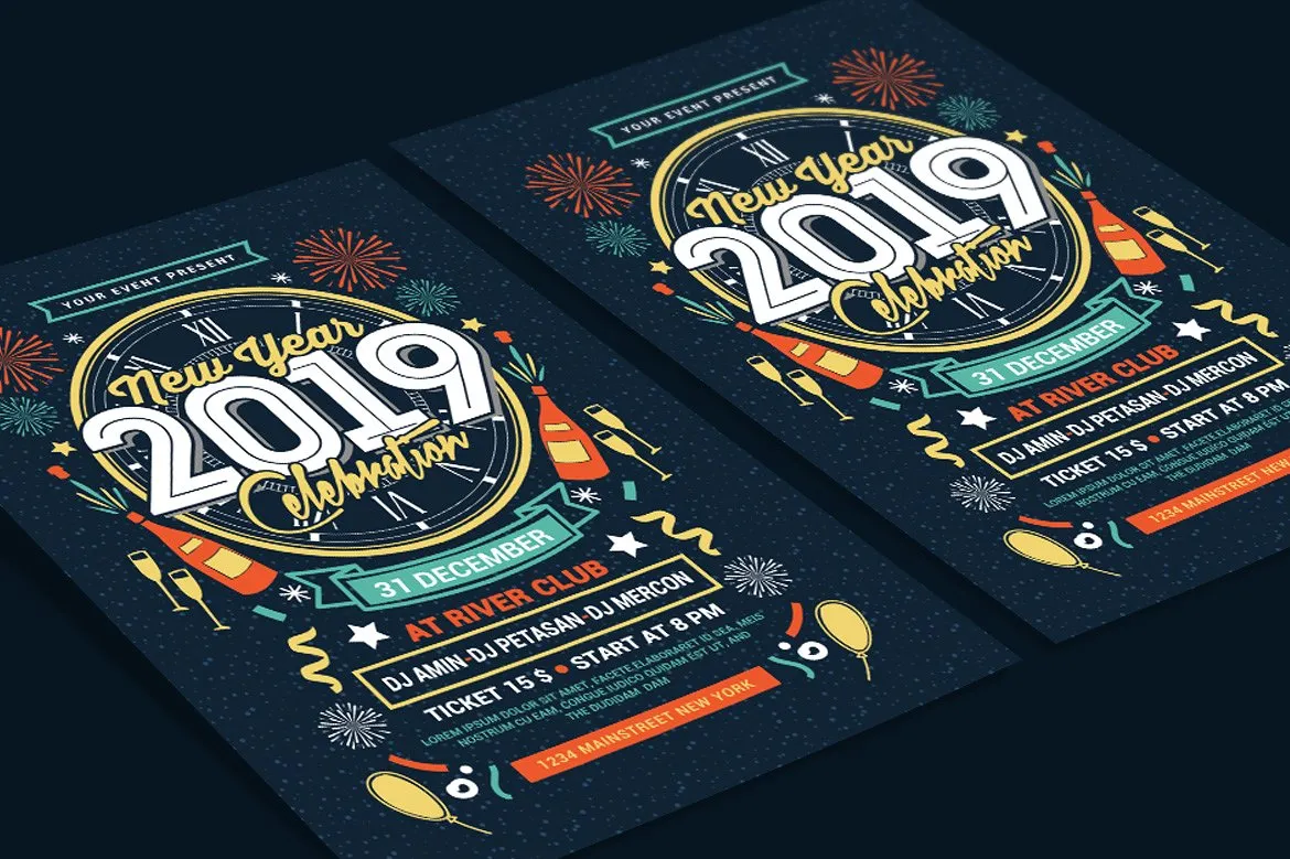 手工打造的新年晚会海报模板 New Year Party Celebration [psd]插图(2)