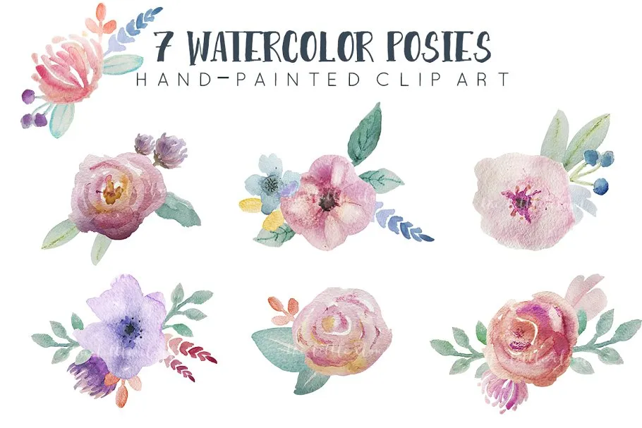 水彩花卉素材集(元素、花环&花框) Go Floral! watercolor clip art set插图(2)