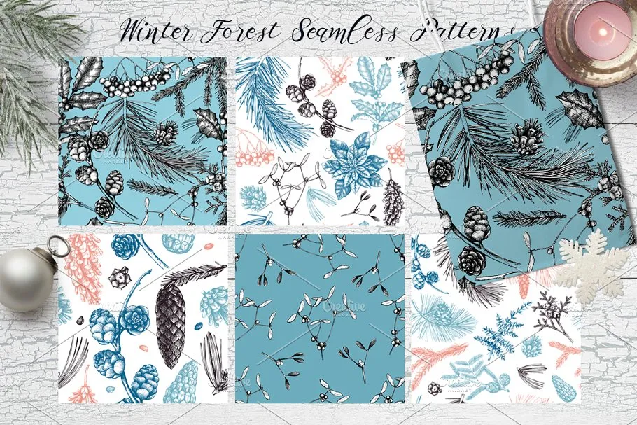 手绘冬天森林元素 Winter Forest Hand Drawn Elements插图(8)