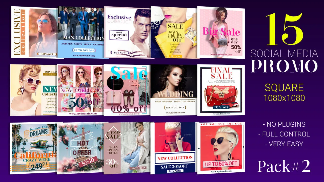 一个很棒的社交媒体促销像素设计精选AE模板