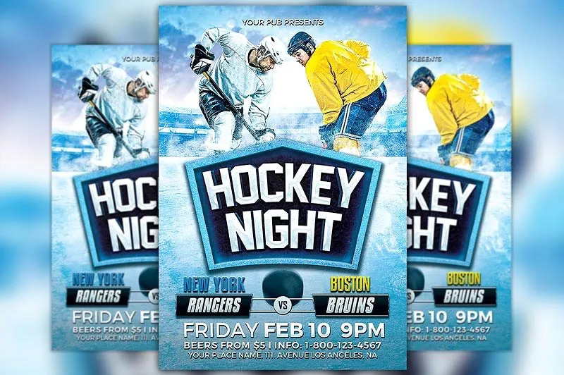 曲棍球体育运动活动宣传传单模板 Hockey Night Flyer Template