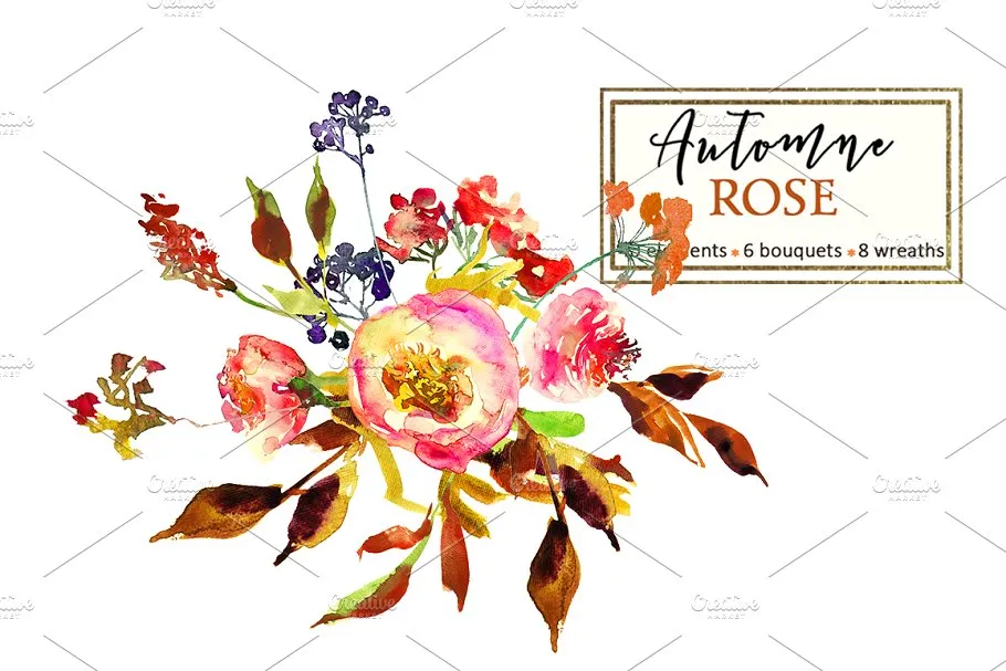 粉色红色花卉水彩剪贴画 Pink Watercolor Florals Clipart插图(5)