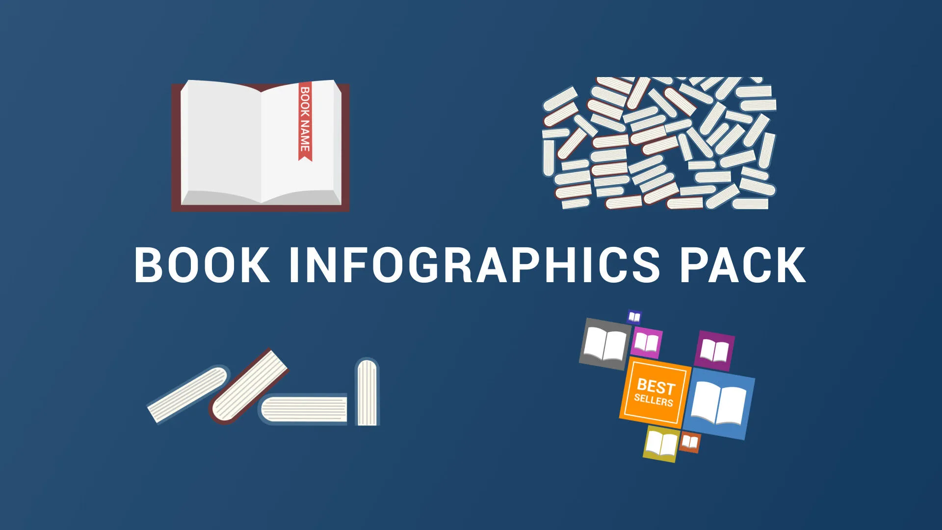 10个独特的动画书籍元素包像素设计精选AE模板Book Infographics Pack