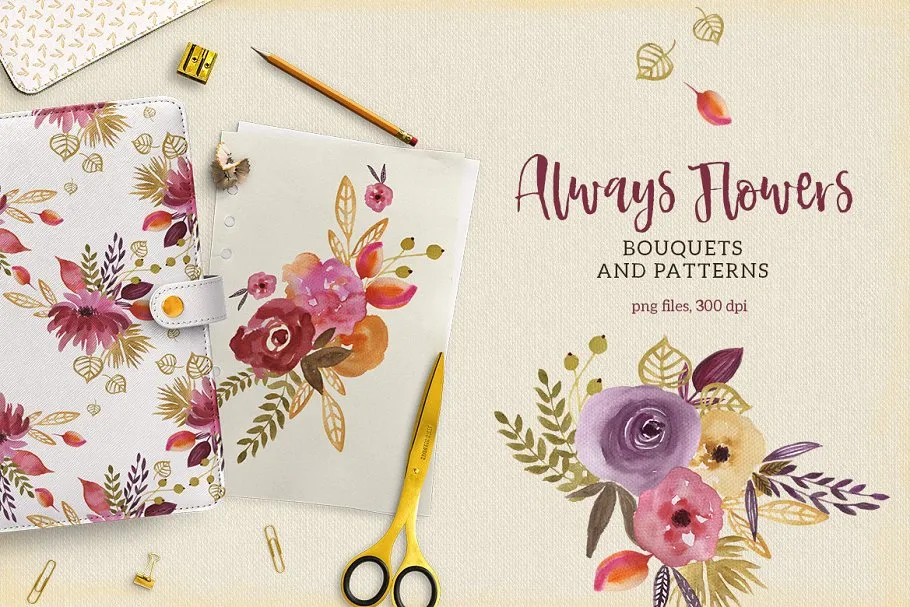 高清手绘花卉剪切画素材 Always Flowers