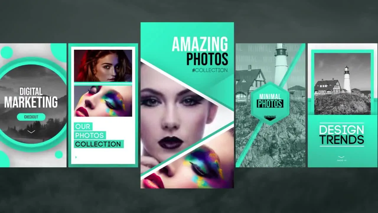 5个时尚且干净的照片墙故事效果像素设计精选AE模板