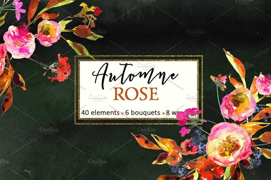 粉色红色花卉水彩剪贴画 Pink Watercolor Florals Clipart插图(2)