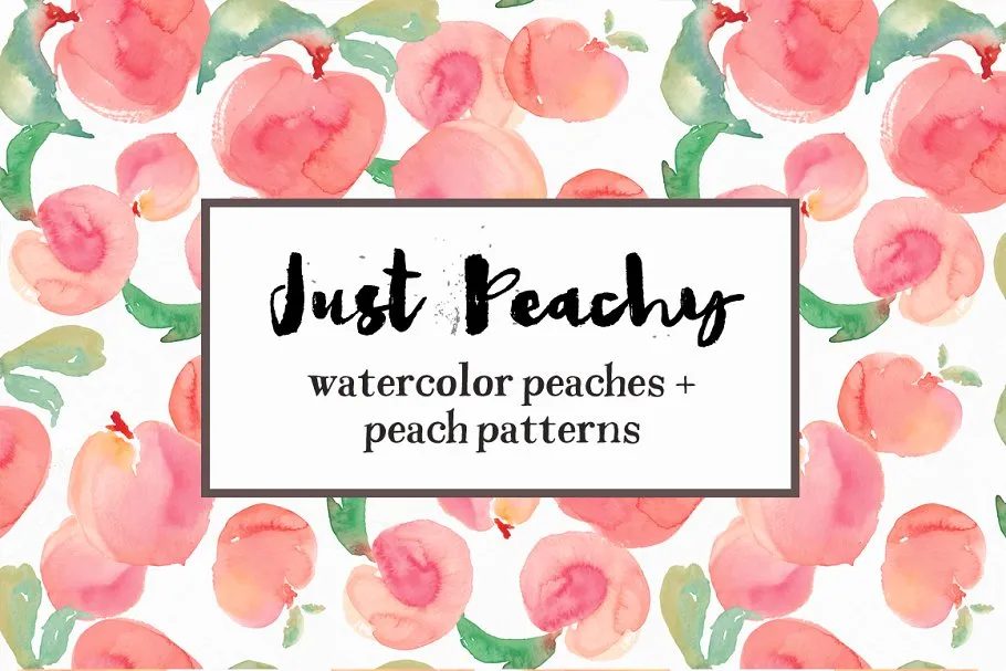 水彩桃子元素amp;纹理素材 Watercolor Peach Patterns + Peaches